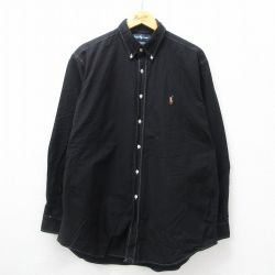 XL★古着 ラルフローレン Ralph Lauren 長袖 ブランド シャツ メンズ 90年代 90s ワンポイントロゴ YARMOUTH オックスフォード 大きいサイズ コットン ボタンダウン 黒 ブラック 24sep28 中古 トップス