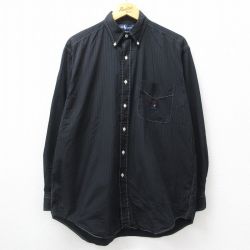 XL★古着 ラルフローレン Ralph Lauren 長袖 ブランド シャツ メンズ 90年代 90s ワンポイントロゴ 大きいサイズ コットン ボタンダウン 黒 ブラック ストライプ 24sep28 中古 トップス