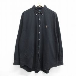 XL★古着 ラルフローレン Ralph Lauren 長袖 ブランド シャツ メンズ 90年代 90s ワンポイントロゴ BLAIRE ロング丈 大きいサイズ コットン ボタンダウン 黒 ブラック 24sep28 中古 トップス