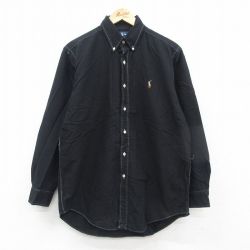 XL★古着 ラルフローレン Ralph Lauren 長袖 ブランド シャツ メンズ 90年代 90s YARMOUTH オックスフォード コットン ボタンダウン 黒 ブラック 24oct02 中古 トップス