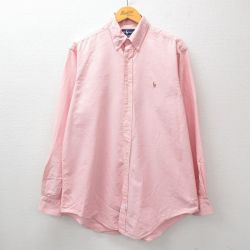 XL★古着 ラルフローレン Ralph Lauren 長袖 ブランド シャツ メンズ 90年代 90s ワンポイントロゴ オックスフォード 大きいサイズ コットン ボタンダウン ピンク 24oct07 中古 トップス