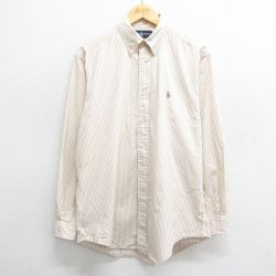 XL★古着 ラルフローレン Ralph Lauren 長袖 ブランド シャツ メンズ 90年代 90s ワンポイントロゴ YARMOUTH コットン ボタンダウン 薄茶他 ブラウン ストライプ 24oct07 中古 トップス