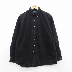 XL★古着 ラルフローレン Ralph Lauren 長袖 ブランド シャツ メンズ 90年代 90s ワンポイントロゴ 大きいサイズ コットン ボタンダウン 黒 ブラック 24oct18 中古 トップス