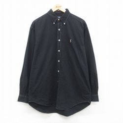 XL★古着 ラルフローレン Ralph Lauren 長袖 ブランド シャツ メンズ 90年代 90s ワンポイントロゴ BLAIRE 大きいサイズ コットン ボタンダウン 黒 ブラック 24oct25 中古 トップス