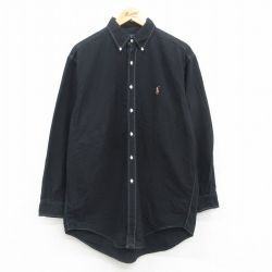 XL★古着 ラルフローレン Ralph Lauren 長袖 ブランド シャツ メンズ 90年代 90s ワンポイントロゴ YARMOUTH オックスフォード コットン ボタンダウン 黒 ブラック 24oct25 中古 トップス