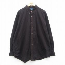 XL★古着 ラルフローレン Ralph Lauren 長袖 ブランド シャツ メンズ 90年代 90s ワンポイントロゴ BLAKE 大きいサイズ ロング丈 コットン ボタンダウン 黒 ブラック 24oct25 中古 トップス