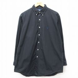 XL★古着 ラルフローレン Ralph Lauren 長袖 ブランド シャツ メンズ 90年代 90s ワンポイントロゴ YARMOUTH ロング丈 コットン ボタンダウン 黒 ブラック 24nov06 中古 トップス