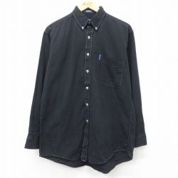 L★古着 ラルフローレン Ralph Lauren チャップス ブランド シャツ メンズ 90年代 90s コットン ボタンダウン USA製 黒 ブラック 24nov06 中古 トップス