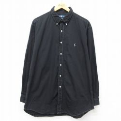XL★古着 ラルフローレン Ralph Lauren 長袖 ブランド シャツ メンズ 90年代 90s ワンポイントロゴ YARMOUTH ロング丈 コットン ボタンダウン 黒 ブラック 24nov06 中古 トップス