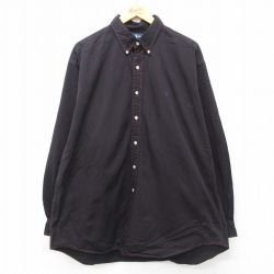 XL★古着 ラルフローレン Ralph Lauren 長袖 ブランド シャツ メンズ 90年代 90s ワンポイントロゴ BLAKE 大きいサイズ ロング丈 コットン ボタンダウン 黒系 ブラック 24nov06 中古 トップス
