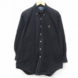 XL★古着 ラルフローレン Ralph Lauren 長袖 ブランド シャツ メンズ 90年代 90s ワンポイントロゴ YARMOUTH オックスフォード コットン ボタンダウン 黒 ブラック 24nov06 中古 トップス
