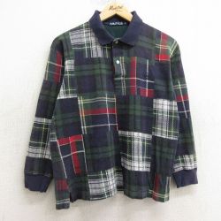 M★古着 ノーティカ NAUTICA 長袖 ブランド ポロ シャツ メンズ 90年代 90s ワンポイントロゴ 紺他 ネイビー チェック 24nov20 中古 トップス