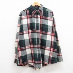 XL★古着 ノーティカ NAUTICA 長袖 ブランド シャツ メンズ 90年代 90s ワンポイントロゴ 大きいサイズ コットン ボタンダウン 緑他 グリーン チェック 24nov22 中古 トップス
