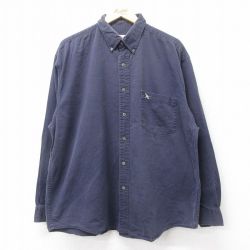 XL★古着 エディーバウアー 長袖 ブランド シャツ メンズ 00年代 00s 大きいサイズ コットン ボタンダウン 紺 ネイビー 24nov22 中古 トップス