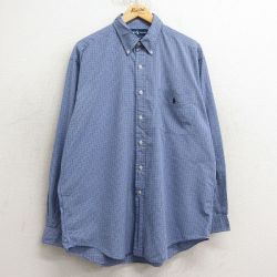 XL★古着 ラルフローレン Ralph Lauren 長袖 ブランド シャツ メンズ 90年代 90s ワンポイントロゴ BLAKE 大きいサイズ コットン ボタンダウン 紺他 ネイビー チェック 24nov28 中古 トップス