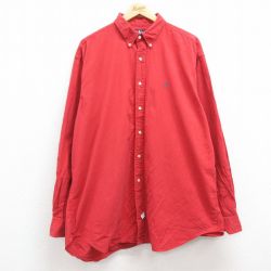 XL★古着 ラルフローレン Ralph Lauren 長袖 ブランド シャツ メンズ 90年代 90s ワンポイントロゴ 大きいサイズ ロング丈 コットン ボタンダウン エンジ 24nov30 中古 トップス