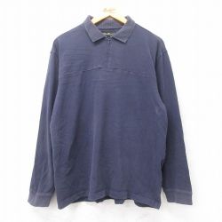 【50%OFF】L★古着 エディーバウアー 長袖 ハーフジップ トップス メンズ 00年代 00s 襟付き コットン 紺 ネイビー 24dec02 中古