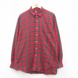 XL★古着 ラルフローレン Ralph Lauren 長袖 ブランド シャツ メンズ 90年代 90s ELLIOIT 大きいサイズ ロング丈 コットン 赤他 レッド タータン チェック 24dec04 中古 トップス