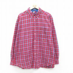 XL★古着 トミーヒルフィガー TOMMY HILFIGER 長袖 ブランド シャツ メンズ 90年代 90s ワンポイントロゴ ロング丈 コットン ボタンダウン 赤他 レッド チェック 24dec04 中古 トップス