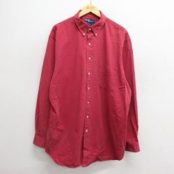XL★古着 ラルフローレン Ralph Lauren 長袖 ブランド シャツ メンズ 90年代 90s ワンポイントロゴ 大きいサイズ ロング丈 コットン ボタンダウン 赤 レッド 24dec04 中古 トップス