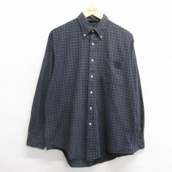 【20%OFF】XL★古着 ランズエンド 長袖 ブランド シャツ メンズ 00年代 00s コットン ボタンダウン 紺他 ネイビー チェック 24dec04 中古 トップス