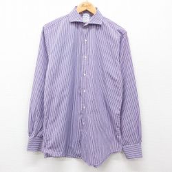 【20%OFF】M★古着 ブルックスブラザーズ BROOKS BROTHERS 長袖 ブランド シャツ メンズ USA製 紫他 パープル ストライプ 24dec05 中古 トップス