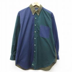 L★古着 アメリカンイーグル American Eagle 長袖 ブランド シャツ メンズ 90年代 90s マルチカラー クレイジーパターン コットン ボタンダウン USA製 緑他 グリーン 【spe】 24dec05 中古 トップス