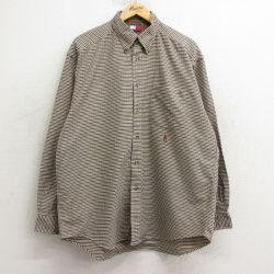 XL★古着 トミーヒルフィガー TOMMY HILFIGER 長袖 ブランド シャツ メンズ 90年代 90s ワンポイントロゴ ロング丈 コットン ボタンダウン 茶他 ブラウン チェック 24dec06 中古 トップス