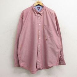 XL★古着 トミーヒルフィガー TOMMY HILFIGER 長袖 ブランド シャツ メンズ 90年代 90s ワンポイントロゴ 大きいサイズ ロング丈 コットン ボタンダウン エンジ系 24dec07 中古 トップス