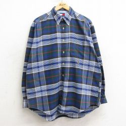 XL★古着 トミーヒルフィガー TOMMY HILFIGER 長袖 ブランド シャツ メンズ 90年代 90s ワンポイントロゴ コットン ボタンダウン 青他 ブルー チェック 24dec07 中古 トップス