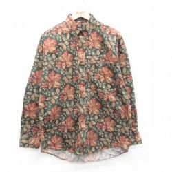 L★古着 ラルフローレン Ralph Lauren チャップス 長袖 ブランド シャツ メンズ 80年代 80s 葉 コットン ボタンダウン 緑他 グリーン 【spe】 24dec07 中古 トップス