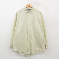 XL★古着 ラルフローレン Ralph Lauren 長袖 ブランド シャツ メンズ 90年代 90s ワンポイントロゴ YARMOUTH 大きいサイズ ロング丈 コットン ボタンダウン 黄他 イエロー チェック 24dec07 中古 トップス