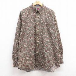 XL★古着 トミーヒルフィガー TOMMY HILFIGER 長袖 ブランド シャツ メンズ 90年代 90s ワンポイントロゴ 花柄 大きいサイズ ロング丈 コットン ボタンダウン 緑他 グリーン 24dec07 中古 トップス