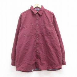 XL★古着 エルエルビーン LLBEAN 長袖 ブランド シャツ メンズ 00年代 00s ダック地 大きいサイズ ロング丈 コットン エンジ 内側フランネル 24dec09 中古 トップス
