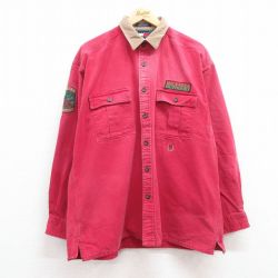 XL★古着 トミーヒルフィガー TOMMY HILFIGER 長袖 ブランド シャツ メンズ 90年代 90s ワンポイントロゴ ダック地 大きいサイズ コットン 襟コーデュロイ 赤 レッド 【spe】 24dec09 中古 トップス