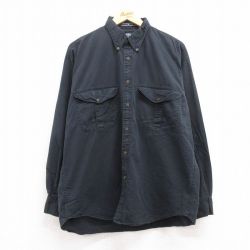 XL★古着 ドッカーズ 長袖 ブランド シャツ メンズ 90年代 90s ワンポイントロゴ コットン ボタンダウン 黒 ブラック 24dec09 中古 トップス