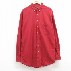 【50%OFF】XL★古着 ラルフローレン Ralph Lauren 長袖 ブランド シャツ メンズ 90年代 90s ワンポイントロゴ ロング丈 コットン ボタンダウン エンジ 24dec09 中古 トップス