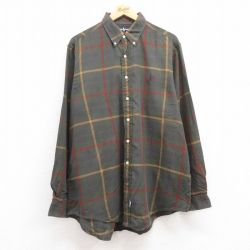XL★古着 ラルフローレン Ralph Lauren 長袖 ブランド シャツ メンズ 90年代 90s ワンポイントロゴ 大きいサイズ ロング丈 コットン ボタンダウン USA製 緑他 グリーン チェック 【spe】 24dec11 中古 トップス