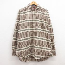 XL★古着 トミーヒルフィガー TOMMY HILFIGER 長袖 ブランド シャツ メンズ 90年代 90s ワンポイントロゴ 大きいサイズ コットン ボタンダウン 濃ベージュ他 カーキ チェック 24dec11 中古 トップス