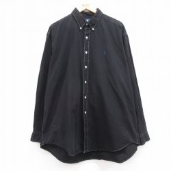 XL★古着 ラルフローレン Ralph Lauren 長袖 ブランド シャツ メンズ 90年代 90s ワンポイントロゴ BLAKE 大きいサイズ ロング丈 コットン ボタンダウン 黒 ブラック 24dec11 中古 トップス