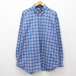 XL★古着 トミーヒルフィガー TOMMY HILFIGER 長袖 ブランド シャツ メンズ 90年代 90s ワンポイントロゴ 大きいサイズ コットン ボタンダウン 薄紺他 ネイビー チェック 24dec12 中古 トップス