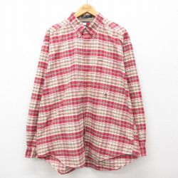 【50%OFF】XL★古着 トミーヒルフィガー TOMMY HILFIGER 長袖 ブランド シャツ メンズ 90年代 90s ワンポイントロゴ 大きいサイズ コットン ボタンダウン 赤他 レッド チェック 24dec12 中古 トップス