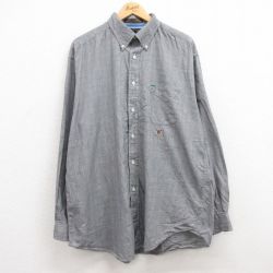 XL★古着 トミーヒルフィガー TOMMY HILFIGER 長袖 ブランド シャツ メンズ 90年代 90s ワンポイントロゴ ロング丈 コットン ボタンダウン グレー他 チェック 24dec14 中古 トップス