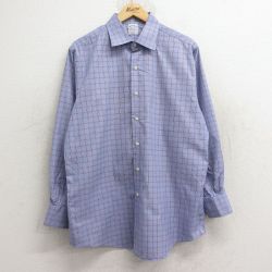 L★古着 ブルックスブラザーズ BROOKS BROTHERS 長袖 ブランド シャツ メンズ 90年代 90s ロング丈 コットン USA製 薄紺他 ネイビー チェック 24dec14 中古 トップス