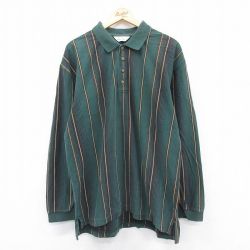 XL★古着 エディーバウアー 長袖 ブランド ポロ シャツ メンズ 00年代 00s コットン 緑他 グリーン ストライプ 24dec21 中古 トップス