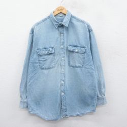 XL★古着 コロンビア COLUMBIA 長袖 ブランド シャツ メンズ 90年代 90s 大きいサイズ 薄紺 ネイビー デニム 24dec21 中古 トップス