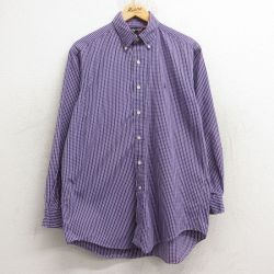 XL★古着 ラルフローレン Ralph Lauren 長袖 ブランド シャツ メンズ 90年代 90s YARMOUTH ワンポイントロゴ コットン ボタンダウン 紫他 パープル チェック 24dec24 中古 トップス