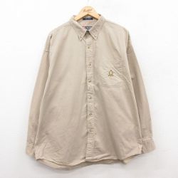 【20%OFF】XL★古着 ラルフローレン Ralph Lauren チャップス 長袖 ブランド シャツ メンズ 90年代 90s ワンポイントロゴ 大きいサイズ コットン ボタンダウン ベージュ カーキ 24dec25 中古 トップス