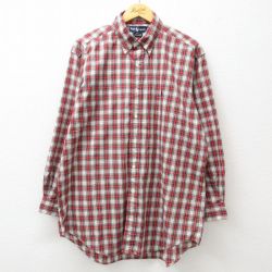 XL★古着 ラルフローレン Ralph Lauren 長袖 ブランド シャツ メンズ 90年代 90s ワンポイントロゴ YARMOUTH 大きいサイズ コットン ボタンダウン 赤他 レッド チェック 24dec26 中古 トップス