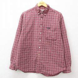 L★古着 ゲス GUESS 長袖 ブランド シャツ メンズ コットン ボタンダウン エンジ 24dec26 中古 トップス